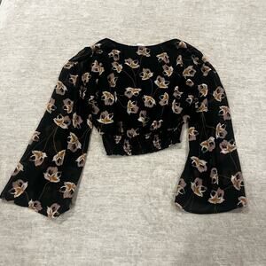 By Together The collection black floral blouse with tan flowers Corpcore